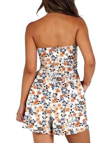 Image of AUXDIO Women Summer Casual Strapless Romper Sleeveless Off Shoulder Short Jumpsuits 2026 Beach Vacation Clothes