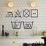 Adhesivo decorativo para pared, diseño de símbolos de lavandería, para lavadora, decoración del hogar, cocina, cuarto de lavado, murales, 57 x 30 cm