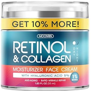Retinol Cream for Face with Hyaluronic Acid, Day-Night Anti-Aging Moisturizer for Women, Men, Collagen Cream for Face Reduces Wrinkles, Dryness, 1.85 Oz