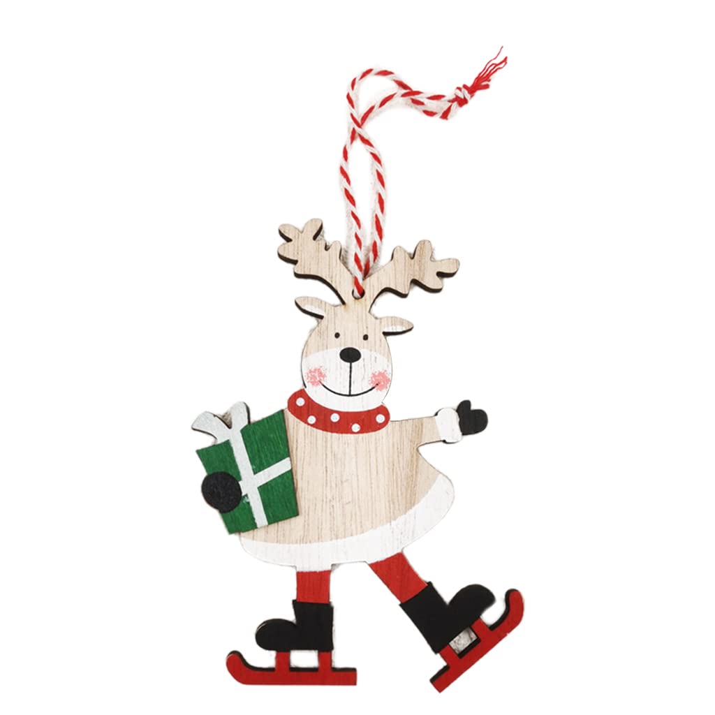 Buxuaaaa Cartoon Wood Chip Ornaments Wooden Santa Snowman Elk Decors Christmas Tree Hanging Pendants for Home Party Wooden Cartoon Santa Snowman Elk Ornament Christmas Pendant Charm