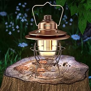 Ovker Campinglamp, oplaadbaar, super helder, campinglantaarn, accu, led, USB C oplaadbaar, met haken, 3 lichtmodi, dimbaar, waterdicht, retro tentlamp voor outdoor, noodgevallen, powerbank (brons)
