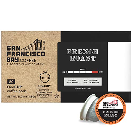 SF Bay Coffee OneCUP French Roast/Dark Roast 80 Ct Compostable Coffee Pods, K Cup Compatible Including Keurig 2.0 (Packaging May Vary)