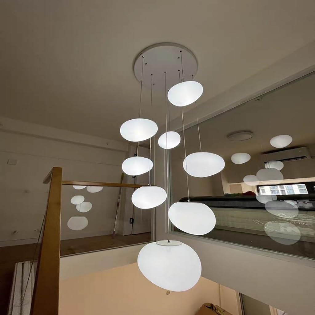 Nowoczesny Minimalistyczny Żyrandol Białe Kamienki Wisiec Światło Lampy Wieśne Schodowe Villa Regulowana Wysokością Używany Do Pomieszczeń Dziennych Wille Schody Budynki Podwójne(Eight heads)