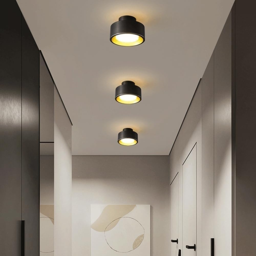 Nordic Hallway Ceiling Lights, 3-Color Dimming LED Copper Ceiling Light Fixture, with White Acrylic Shade Round Flush Mount Ceiling Lamp, for Bedroom Living Room Kitchen ﻿ ﻿(Black)