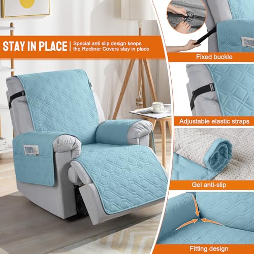 Image of VANSOFY 100% Waterproof Recliner Chair Covers, Recliner Cover Non-Slip Dog Chair Cover Furniture Protector Washable Slipcover with Pocket, Elastic Straps for Pets, Dogs(Azuree, 23.6 inch)