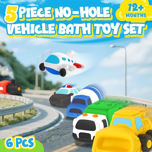 6 PCS Vehicle Floating Bath Toys Mold Free Infant Bath Tub Toys for 12 Months - No Hole Bathtub Toys for Toddlers 1-3 Water Pool Toys for Baby Toddler Ages 1+ - Image 4