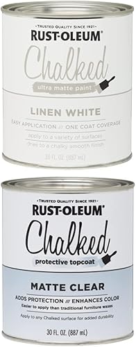 Rust-Oleum Pintura a la tiza blanca de lino ultra mate y capa protectora transparente mate