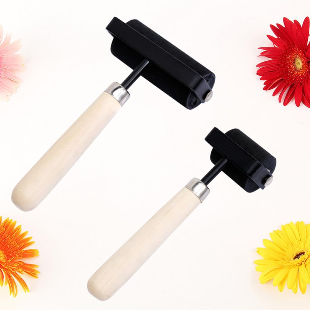 Rubber Roller for Printing and Stamping 2pcs with Wooden Handle