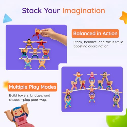 Image of TinkerBox Stack & Balance Human Tower | Wooden Interlocking Toy Set | Promotes Critical Thinking & Creativity | Early Learning Educational Game for Kids Children Boys Girls