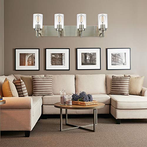 VINLUZ 4 Lights Bathroom Vanity Light Fixture Brushed Nickel Sconces Wall Lighting Modern Industrial Indoor Wall Mounted Lamp, Contemporary Wall Light for Kitchen Living Room Dining Room