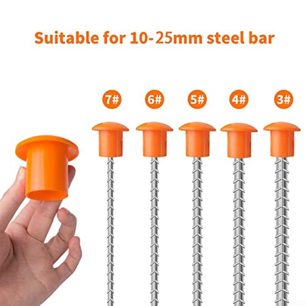 Lot de 50/100 capuchons de sécurité en plastique ABS orange pour tiges en acier de 10 à 25 mm, protections de piquets de chantier pour éviter les blessures et les dommages (100)