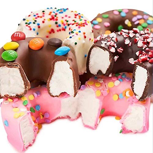 Chocolate Works Chocolate Marshmallow Donut Assortment Box 12ct. Marshmallow Dipped in Chocolate with Sprinkles, Toffee, Chocolate Covered Candies and More
