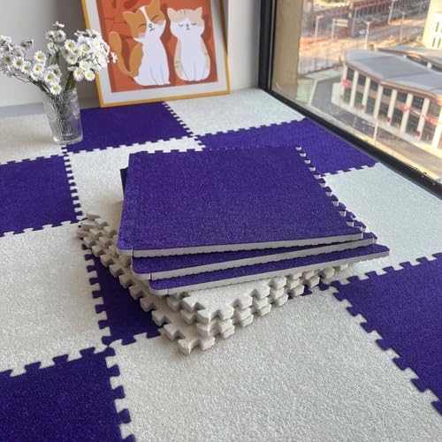 ハイハイカーペット 10 ピース/10 平方フィート 30 x 30 cm 正方形インターロッキング カーペット タイル ショートパイル フォーム パズル フロアマット(Purple+Beige)