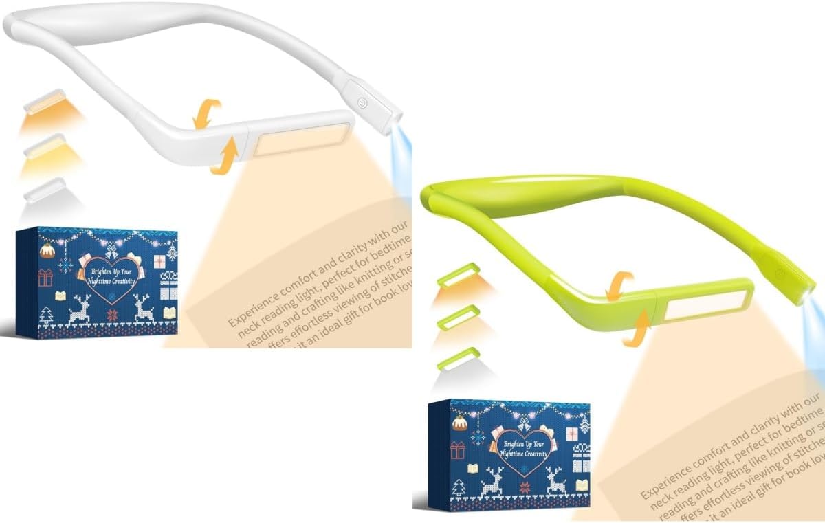 Reading Light for Bed, Rechargeable Neck Lamp Book Lovers Gifts for Men Women, Christmas Stocking Stuffers Gifts for Crafters Who Knit, Hands-Free Lamp for Reading in Bed, Camping