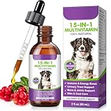 Dog Multivitamin Drops, 15 in 1 Multivitamin Liquid for Dog with Vitamin C-20 Mg, Vitamin D-100 Iu & B1-3,Dog Health Supplements for Skin Care, Joints & Hips,Gut