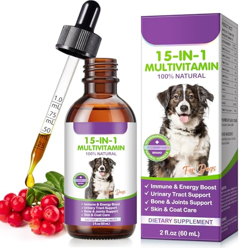 Dog Multivitamin Drops 15 in 1 Multivitamin Liquid for Dog with Vitamin C-20 Mg Vitamin D-100 Iu & B1-3 Dog Health Supplements for Skin Care Joints & Hips Gut
