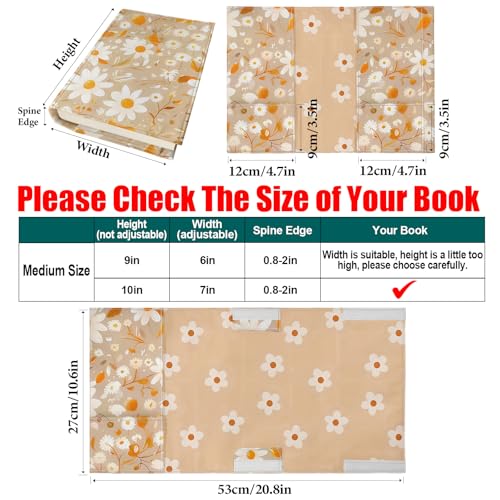 QRZIQRZ Daisy Adjustable Book Cover Protector for Hardcover,Reusable Soft Canvas Fabric Book Covers for Paperback Book Lovers Gift,Double Side Print Book Cover Hardback with Bookmark - Thumbnail 2