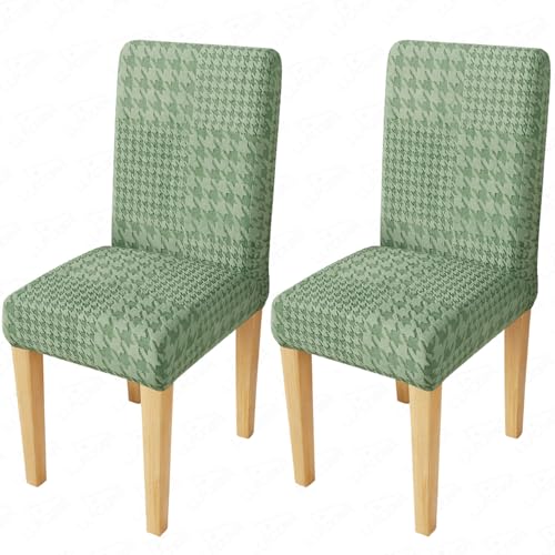Image of Lukzer Elastic Dining Chair Cover - 2PC Pastel Green Square Knit | Textured High Stretch Jacquard Seat Cover | Removable Washable Short Dining Chair Cover Protector Seat Slipcover | (CC-174-02)