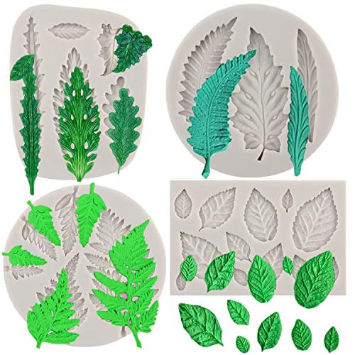 Sijiangmold Tree Leaf Silicone Mold Fern Leaves Fondant Molds Monstera Leaves Candy Mold Rose Leaf Molds For Cake Decoration Cupcake Topper Chocolate Candy Resin Polymer Clay Set Of 4