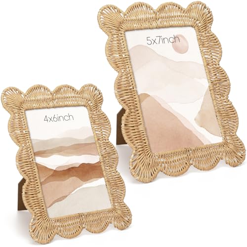 Vicenpal 2 Pack Woven Rattan Picture Frame Set...