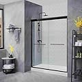 YELNA Double Sliding Shower Door 44-48 in.W x 72 in.H, Adjustable Semi Frameless Bypass Glass Shower Door, 1/4" SGCC Certified Thick Clear Tempered Glass, Matte Black.