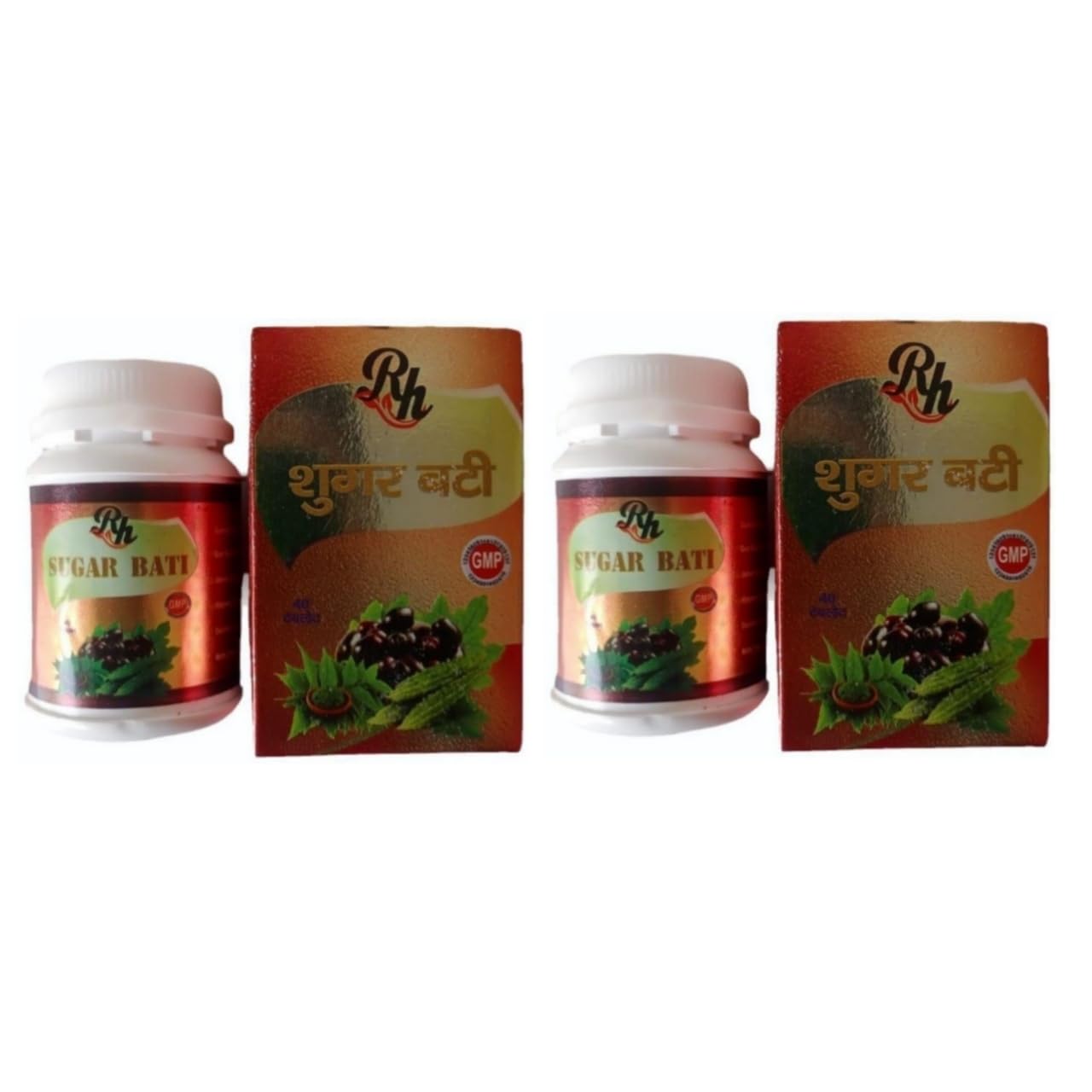 Rh Diabetes Sugar Bati | 100% Ayurvedic Herbal Supplement | Jamun, Karela, Methi, Gudmar & Amla | Safe & Effective Natural Blood Sugar Support – 40 Tablets Each (Pack of 2 Bottles)