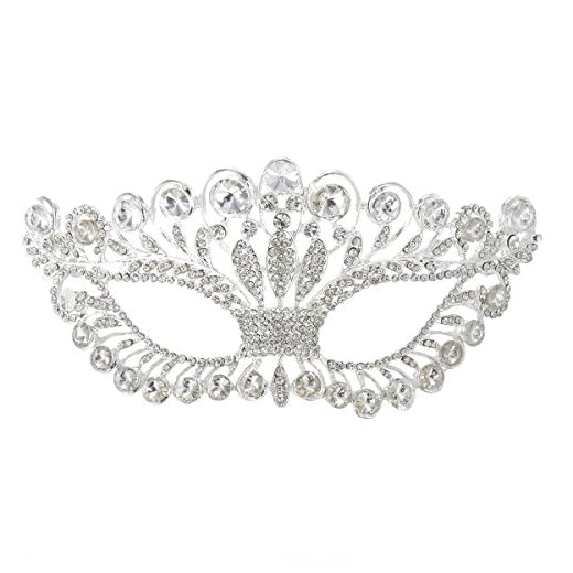 OULII Masquerade Mask Luxury Diamond Rhinestone Fancy Mask Party Crown Mask for Women Lady