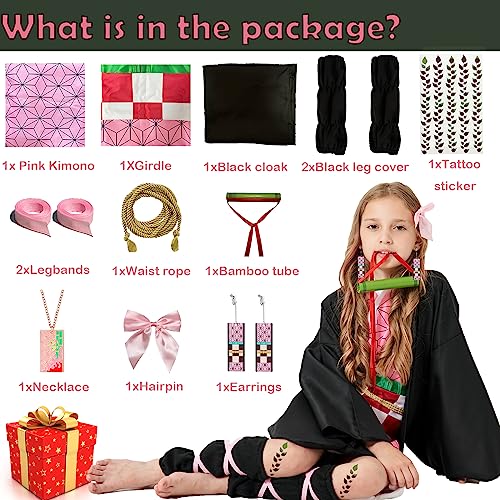 PTXZEQ Tanjiro Costume Kamado Demon Coslpay Outfit for Halloween Kids Audlt (pink, kids 150)