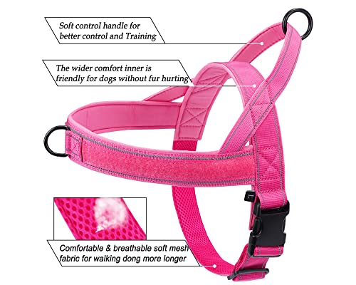 No Pull Dog Harness Pink for Small Medium Large Sized Dog, Reflective Escape Proof Adjustable Dog Harnesses with 2 Patch, L - Image 5