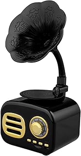 Music Box Retro Bluetooth Speaker,Vintage Turntable Gramophone Shaped Speakers with Aux-in,USB Port for Flash Drive, Phonograph Style for Home Decoration (Color :