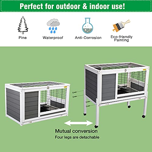 COZIVVOVV Wooden 35Inchs Indoor Outdoor Rabbit Hutch on Wheels, Small Animal Houses & Habitats, Large Bunny Cage with Removable Tray, Single Level Guinea Pig Hamster Cage - Thumbnail 7