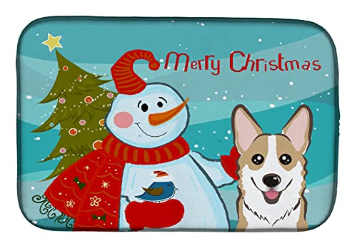 Caroline's Treasures BB1873DDM Snowman with Sable Corgi Dish Drying Mat Absorbent Dish Drying Mat Pad for Kitchen Counter Dish Drainer Mat for Countertop, 14 x 21", Multicolor