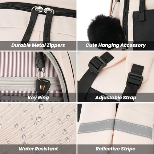 Image of WINDARS School Backpack with Lunch Box for Teen Girls, Cute College Backpacks for Women Students Aesthetic Bookbag Large 15.6 Inch Laptop Bag Middle School Travel Back Pack (Black Beige-3 Pcs)