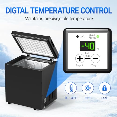 Image of Chest Freezer Low temperature quick freeze 14℉ to -40℉ Compact Freezer - 2 Removable Baskets Match Day Parties, Home Bar Game Day &Soccer Party (Black, 1.8 Cubic Feet)