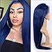 Blue Lace Front Wig with Natural Hairline, Middle Part Synthetic Long Straight Blue Wigs For Women 28 inches