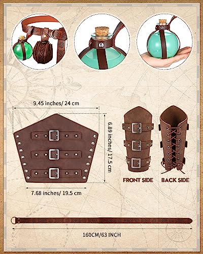 Ramede 6 Pcs Women Renaissance Accessories Medieval Leaf Leather Belt Pouch Viking Corset Belt Potion Bottle Leaf Arm Guards4