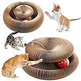 Magic Organ Cat Scratching Board with a Toy Bell Ball, Foldable Cat Claw Grinding Board, Durable and Recyclable Round Cardboard Cat Scratcher Pad Toy for Kitty(Black)