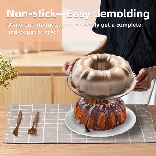 2PCS Fluted Cake Tin, Nonstick Round Cake Pan 23.5 cm Baking Moulding Tin for Baking Cake Bread (Gold) - Image 5