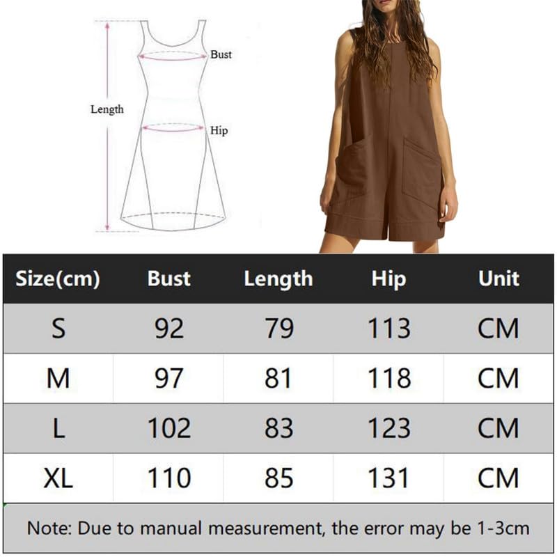 Haibang Mono Mujer Verano Corto Sin Mangas Cuello Redondo Peto Mujer Verano Casual Sueltos Jumpsuit Elegante Monos de Mujer Cortos Una Pieza Mono Pantalon con Bolsillos Informal Playa Playsuit