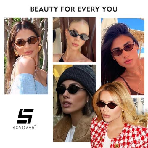 SCVGVER Retro Oval Sunglasses for Women, 90s Trendy Vintage Small Narrow Round Sunnies Shades2