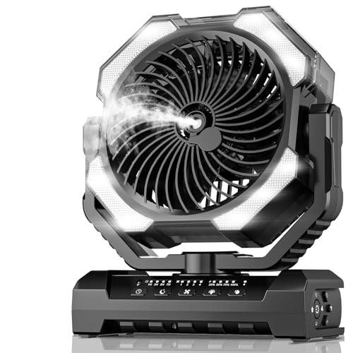 Misting Fan Portable with 9oz Water Tank, 24000mAh Rechargeable Cooling Fans for Outside, Outdoor Water Misters with 2 Mist Modes, Remote Control Camping Fan with Timer for Beach, Patios, Tents