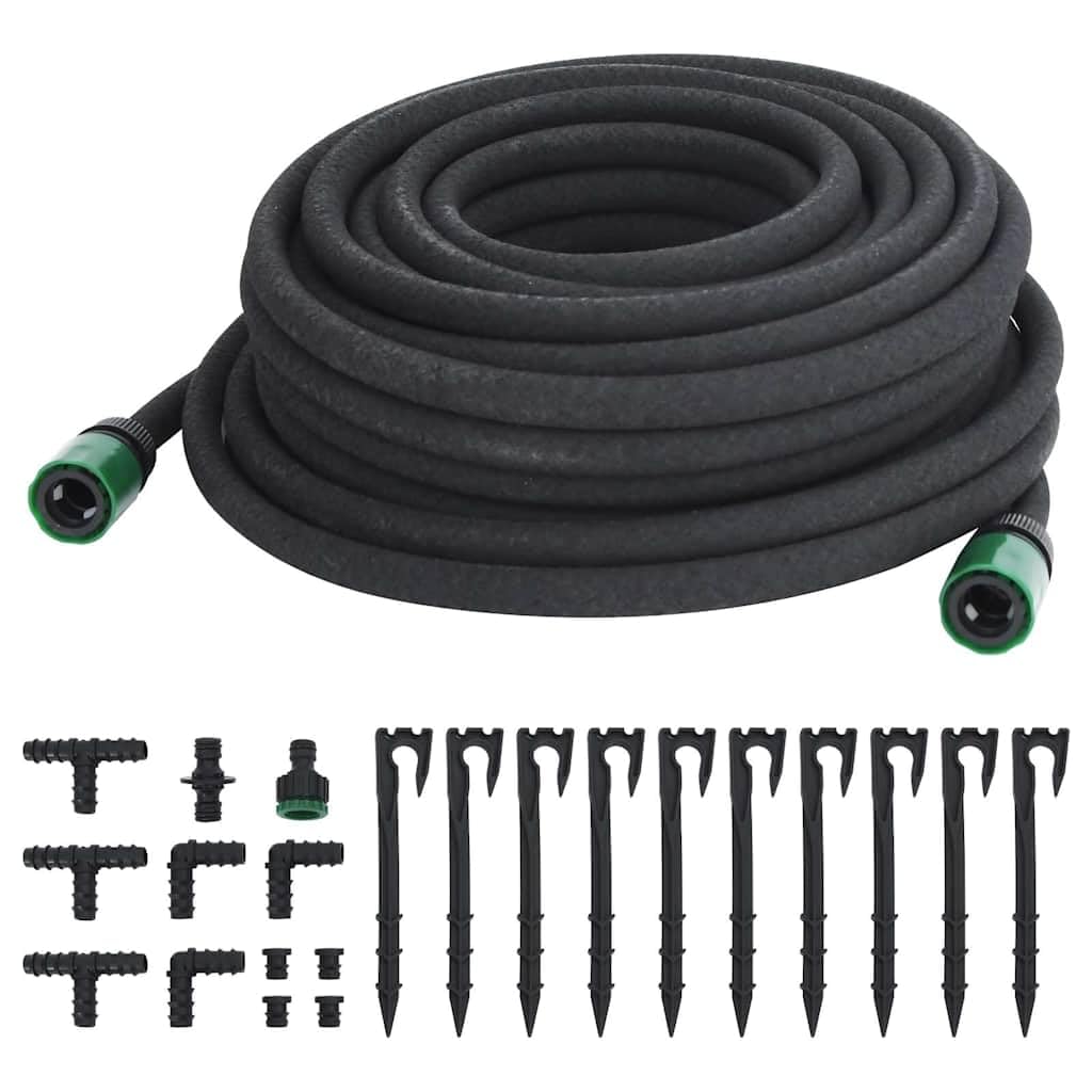 Manguera de goteo negra de 25 m, de goma, flexible, resistente a los pliegues, con accesorios de conexión, para riego, jardín, césped, bancal, terraza, balcón, invernadero