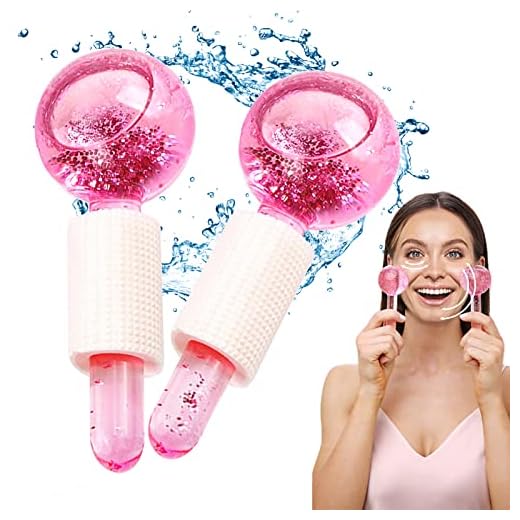 Miioto 2 uds Masaje de Hielo Bola, Rodillo Facial Ice Globes, Bola de Belleza de Hielo Facial, Masajeador Facial Para Piel Fría, Educe la Hinchazón y Las Ojeras, Mejora la Circulación Sanguínea (Rosa)