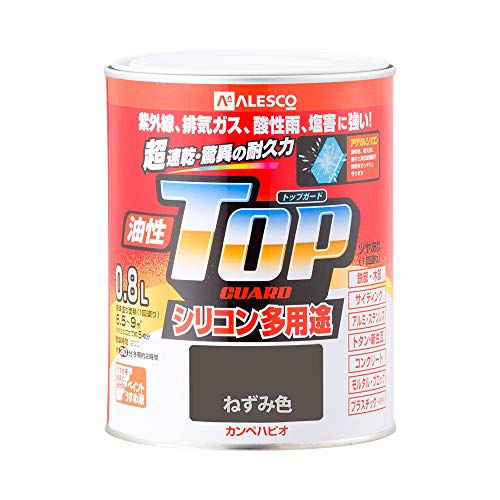 カンペハピオ ペンキ 塗料 油性 つやあり シリコン樹脂 多用途 超速乾 さび止め剤入り トップガード ねずみ色 0.8L 油性塗料 日本製 00017640421008
