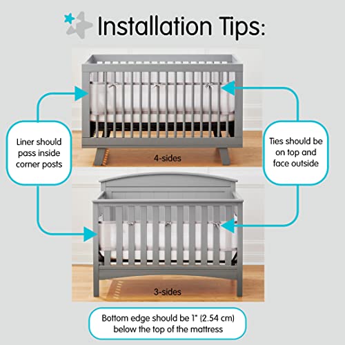 Image of AirflowBaby Mesh Crib Liner for Full-Size Slatted Cribs, Lightweight 2mm Mesh Panels, Helps Reduce Slipping Through Crib Slats, Machine Washable, White, 11 inch (Pack of 1)