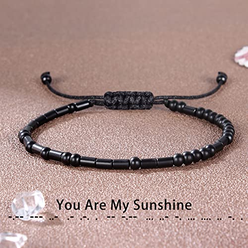 Morse Code Bracelets for Women Inspirational Gifts for Her Adjustable Black Adjustable Braided Men Bracelets Motivational Best Friend Birthday Gifts for Sister Daughter Mom Dad Christmas Jewelry…
