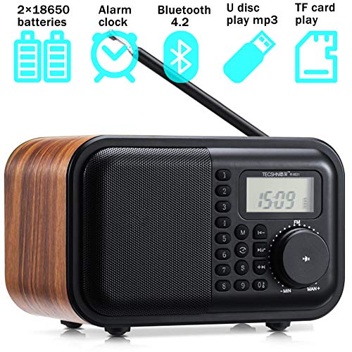 Versatile Retro Wood Grain Bluetooth Speaker FM Radio with Front Keyboard and Digital
