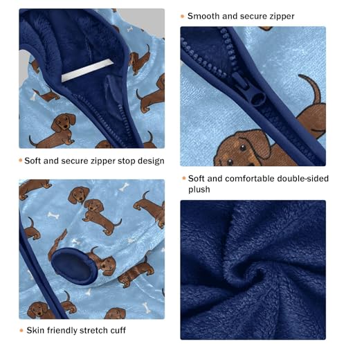 Cute Dachshund Dog Toddler Fleece Jacket Baby Boys Hooded Zipper Long Sleeve Thick Warm Outerwear 3-10 Years3