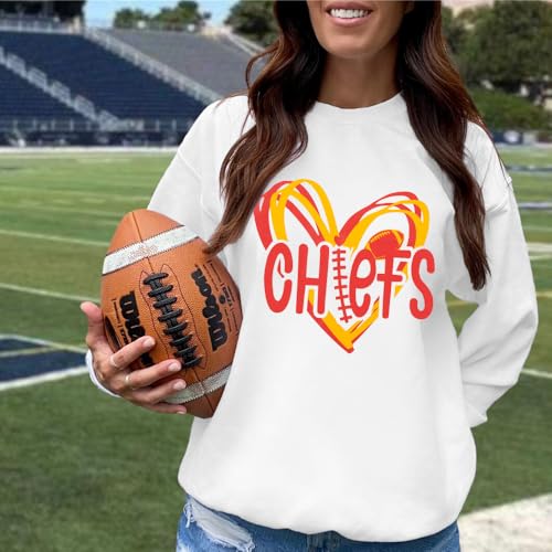 Lotucy Football Sweatshirt Women Game Day Sweatshirts Football Team Fans Pullover Shirt Heart Graphic Long Sleeve Tops White thumb #6