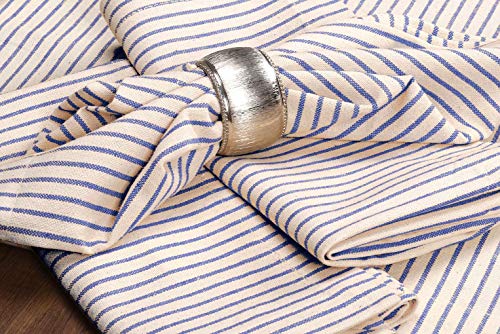Native Fab Set of 12 Farmhouse Stripe Cloth Dinner Napkins Cotton 18x18 Absorbent Soft Restaurant Hotel Quality, Everyday Use Easy Care Washable Wedding Dinner Napkins Blue Beige